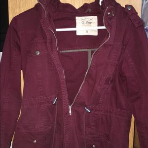 light outerwear burgundy jacket